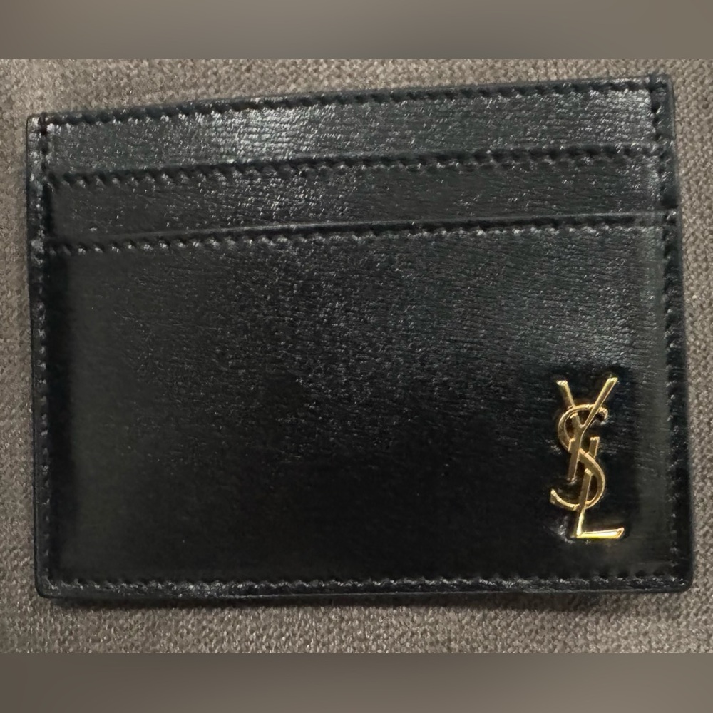 YSL Saint Laurent Cassandre Leather Card Holder – Black & Gold (Never Used)